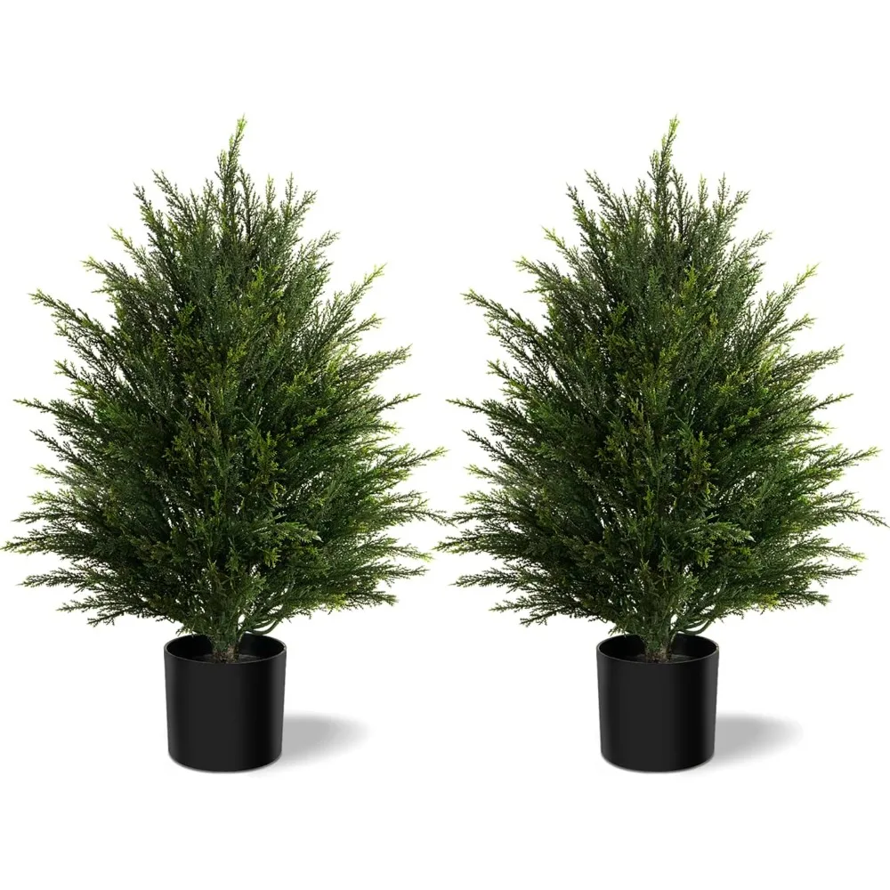 2 pies de alto, 2 juegos de árbol de bolas topiario artificial, plantas en macetas de arbustos de boj sintético realistas para interiores, arbustos falsos al aire libre, cedro Evergre