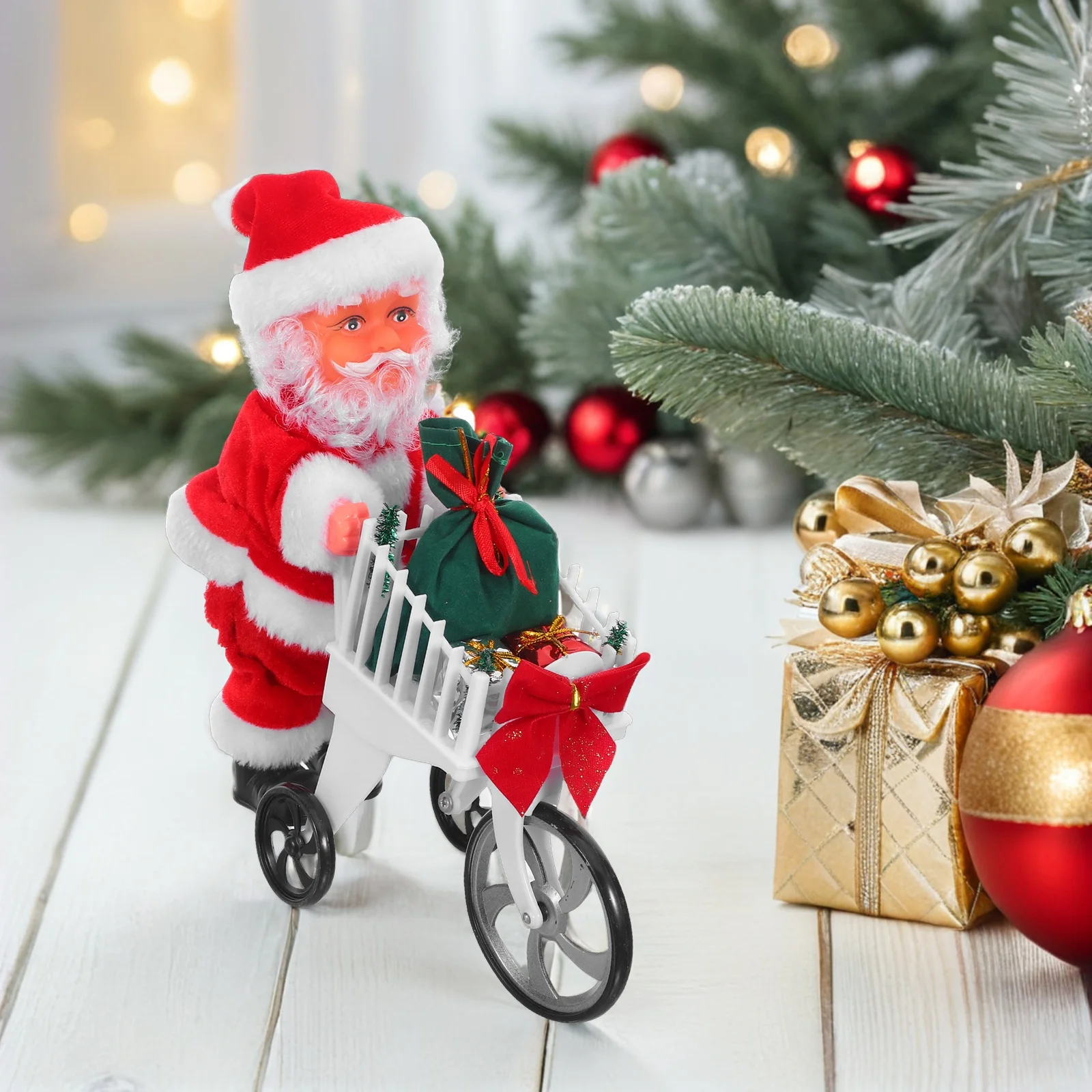 

Santa Shopping Cart With Music Christmas Motion Figure Holiday Decor Kids Animated Santa Play Trolley For