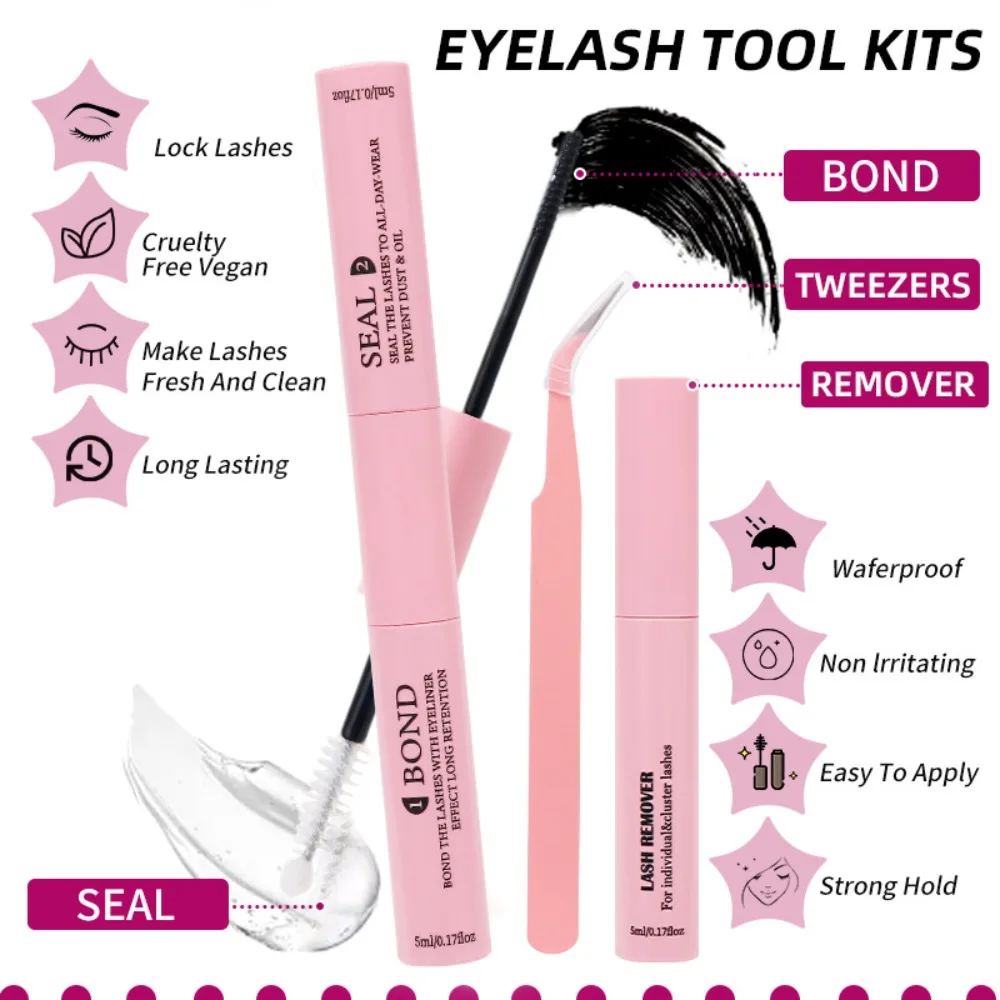 3in1 Eyelash Adhesive Sealant Strong Adhesion 10ml Eyelash Extension Glue Portable Lasting Eyelash Glue Remover Lash Application