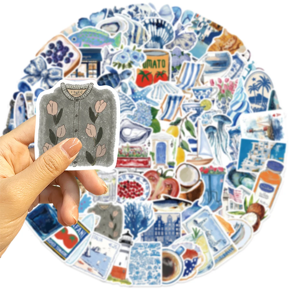 10/30/50/100 قطعة لطيف الأزرق Ins نمط الكرتون ملصقات البحر الأبيض المتوسط الجمالية الشارات حقيبة زجاجة ماء الهاتف ملصق التعبئة