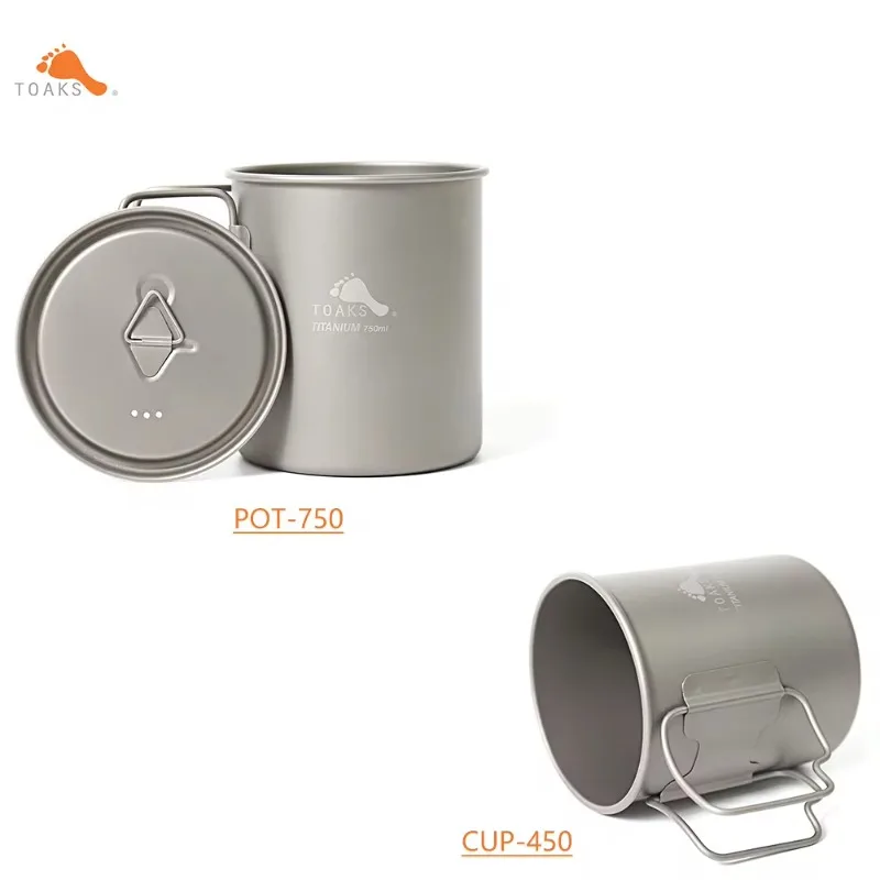 

TOAKS Titanium Pot 750ml Pot and 450ml Ultralight Version Cup Camping Equipment Outdoor Hiking TOAKS POT-750 CUP-450