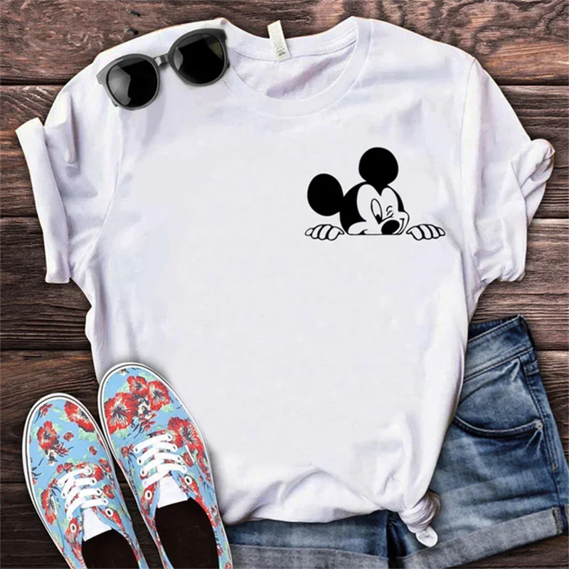 Mickey Mouse Disney Print T-shirt Women Harajuku Aesthetic Streetwear Short Sleeve T Shirt Summer Fashion Female Clothing Tops