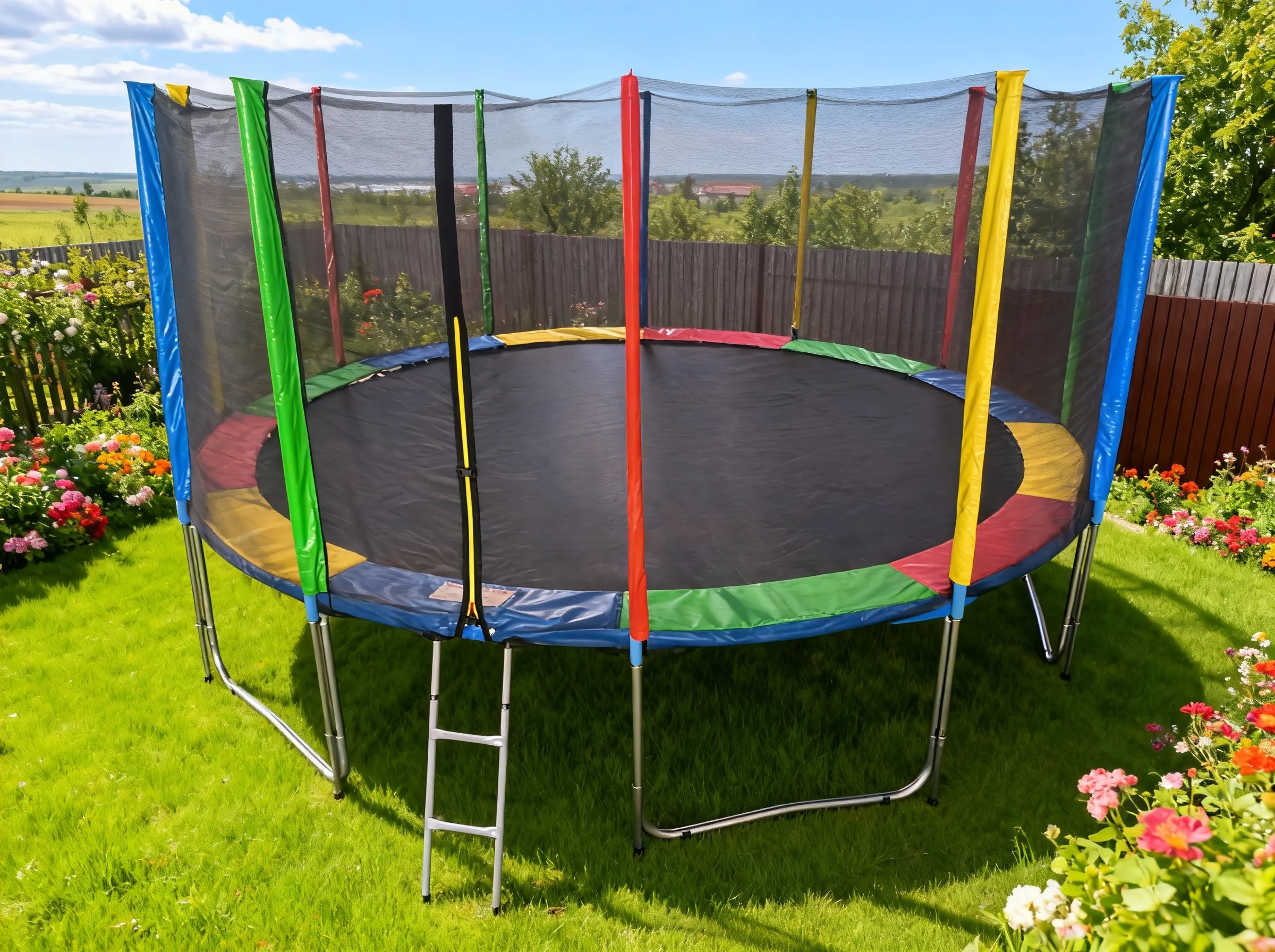 

14FT PVC Outdoor Trampoline for Children Safety Net TUV Certified Soft Weather-Resistant Stainless Steel Frame