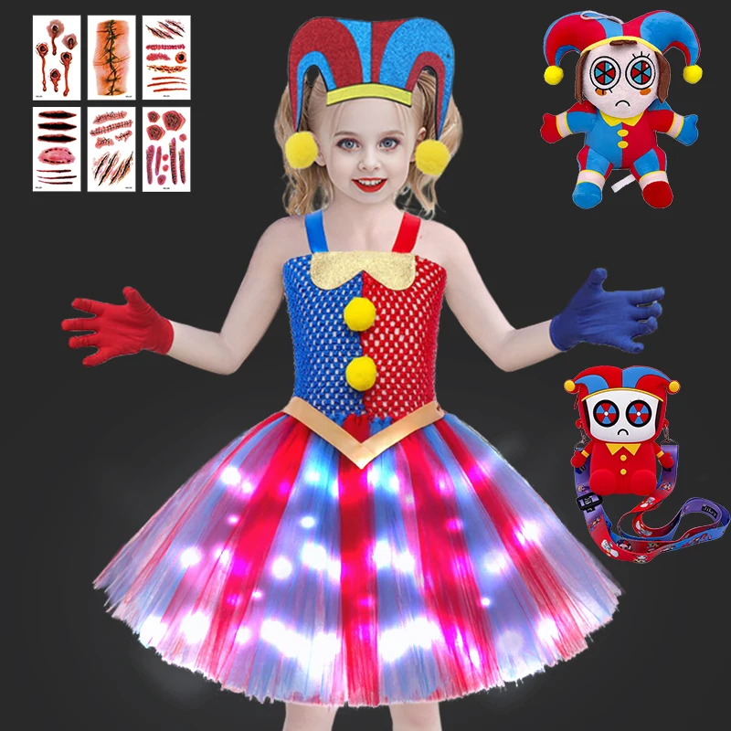 Carnival New Movie Digital Circus Pomni Tutu Dress for Girls Children's Halloween Cosplay Party Droll Clown Masquerade Costume