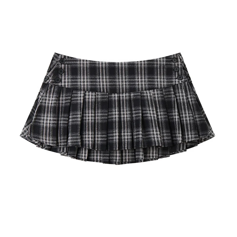 American Plaid Mini Skirt Women Vintage Hottie Low Waist Summer Pleated Skirt Preppy Style Retro All Match Streetwear Skirt New