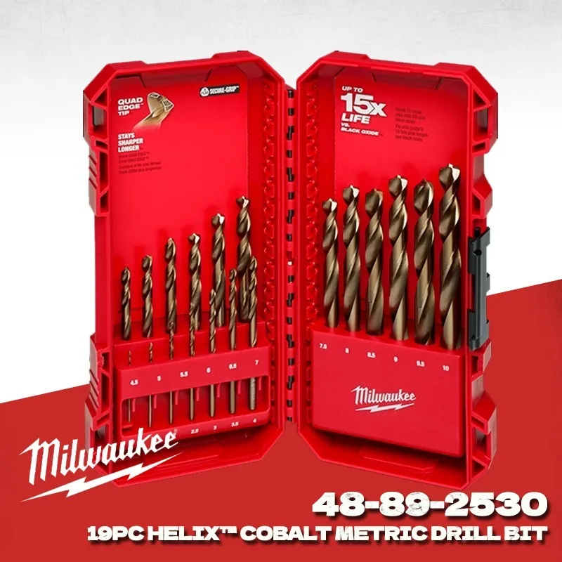 Milwaukee 48-89-2530 19PC RED HELIX™ Cobalt Metric Drill Bit Set 1-10mm 135° Split Point Twist Drill Bits Kit — купить у AliExpress WW