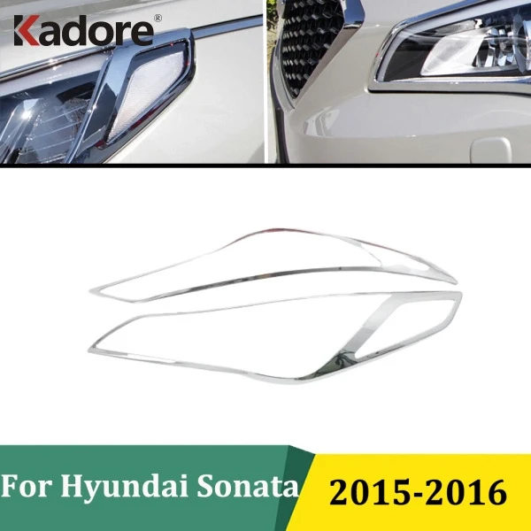 

For Hyundai Sonata 2015 2016 Chrome Front Head Light Lamp Cover Headlight Shade Hood Trim Frame Car Styling Accessories