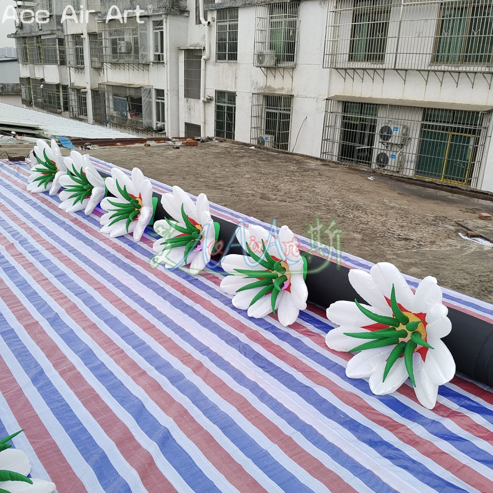 6 metros de comprimento RGB inflável flor corrente tiras infláveis de flores para exibição de palco de dia dos namorados ou casamento