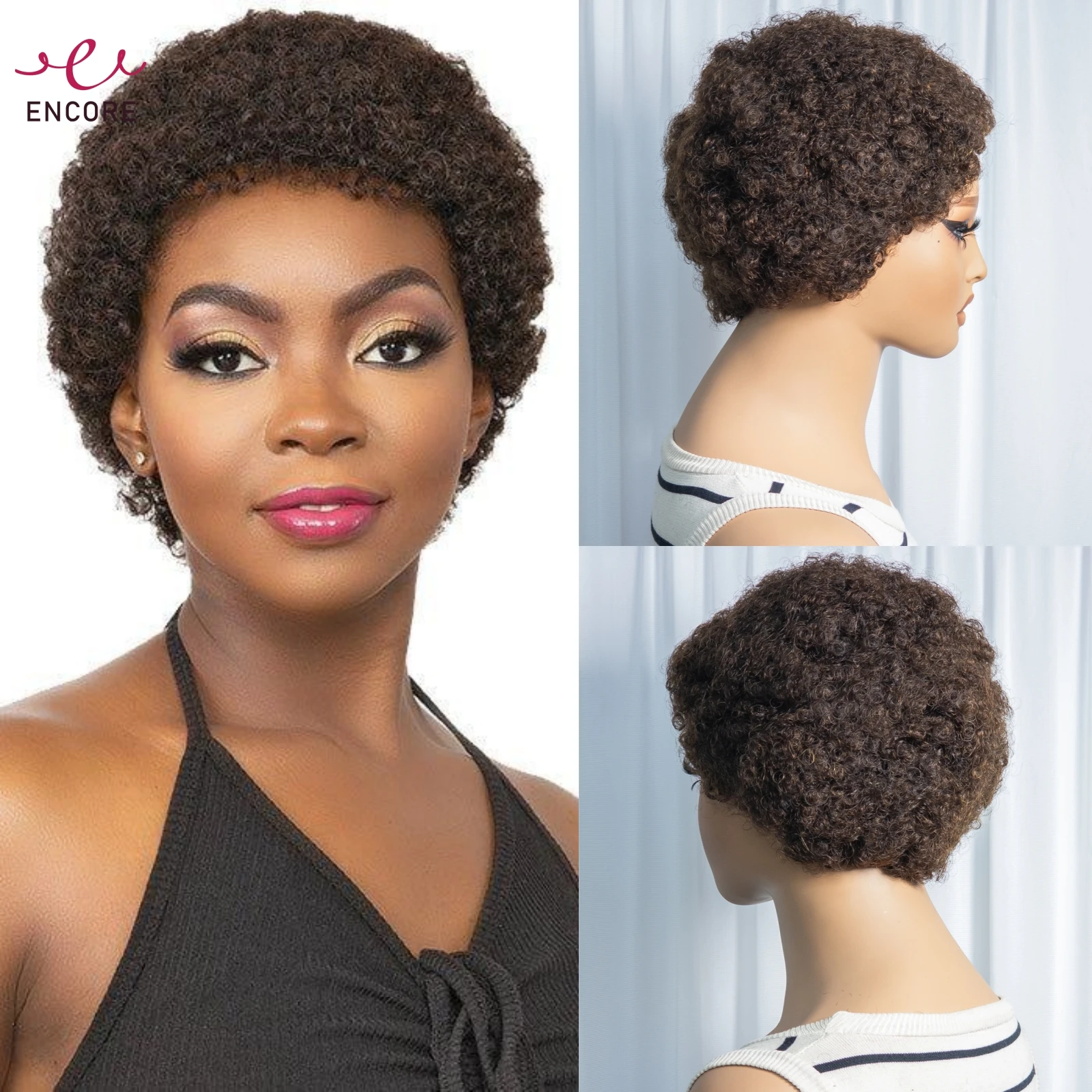 

200% Density Afro Kinky Curly Human Hair Wigs Full Machine Made Wigs Chocolate Brown Brazilian Remy Human Hair Wigs for Black