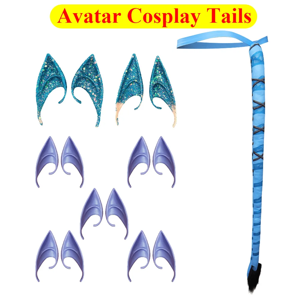 Disfraz de Avatar, Jake Sully, Cola de Cosplay, Orejas de Elfo Neytiri, Accesorios de Disfraz para Hombre y Mujer, Accesorios para Halloween, Carnaval, Disfraces