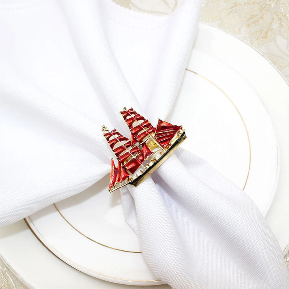 

2Pcs Napkin Rings Sailboat Shaped Alloy Creative Table Decor Family Gathering Birthday Party Christmas Dinner Wedding