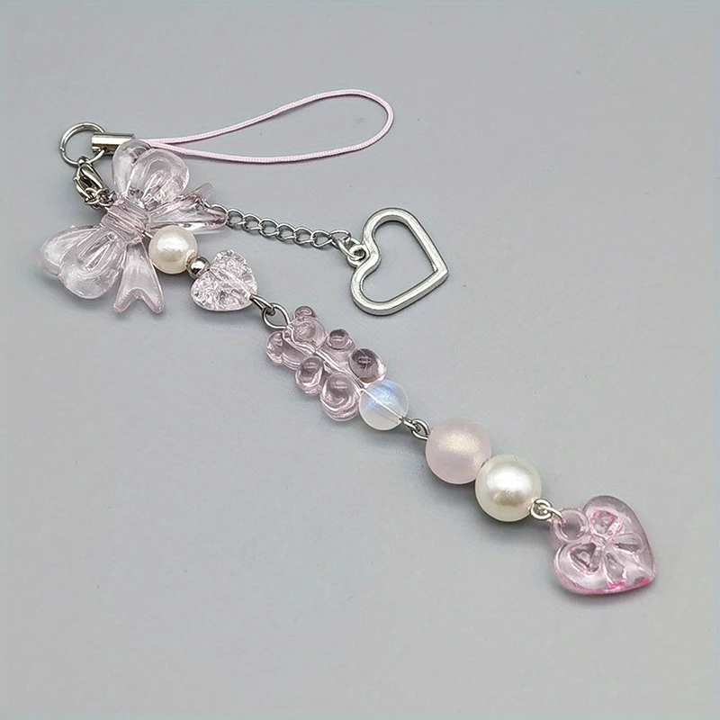 Phone Charm Pink Silve Bow Heart Star Keychain Pendant Key Chain Bag Phone Chain Cute Accessory For Girls Women Jewelry - náhled 6