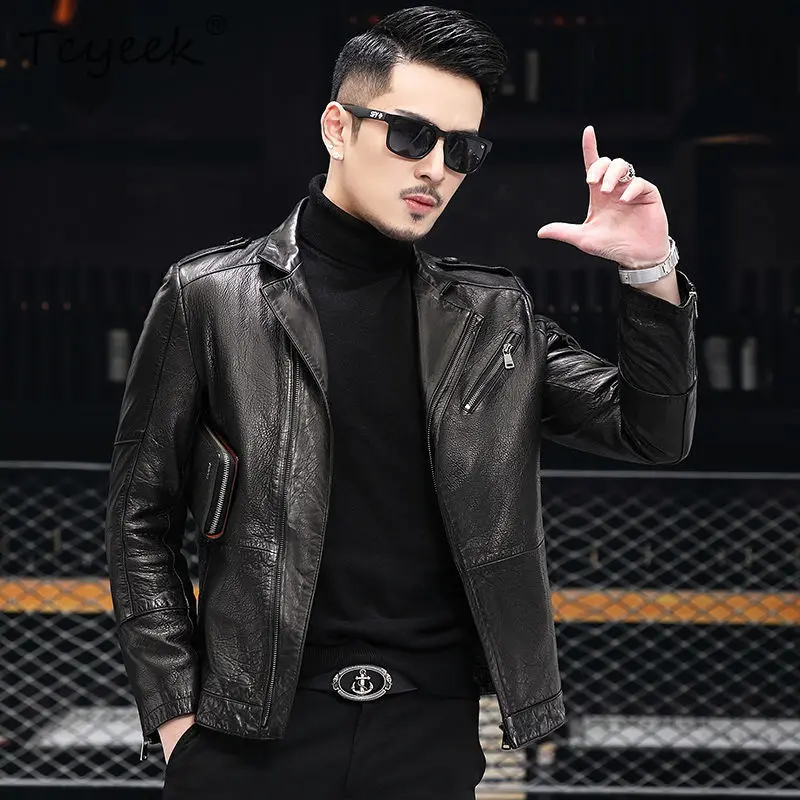 

Tcyeek Natural Real Leather Jacket Men 2026 Autumn Clothes Top Layer Cowhide Motocycle Jackets Streetwear Mens Coats Trendy