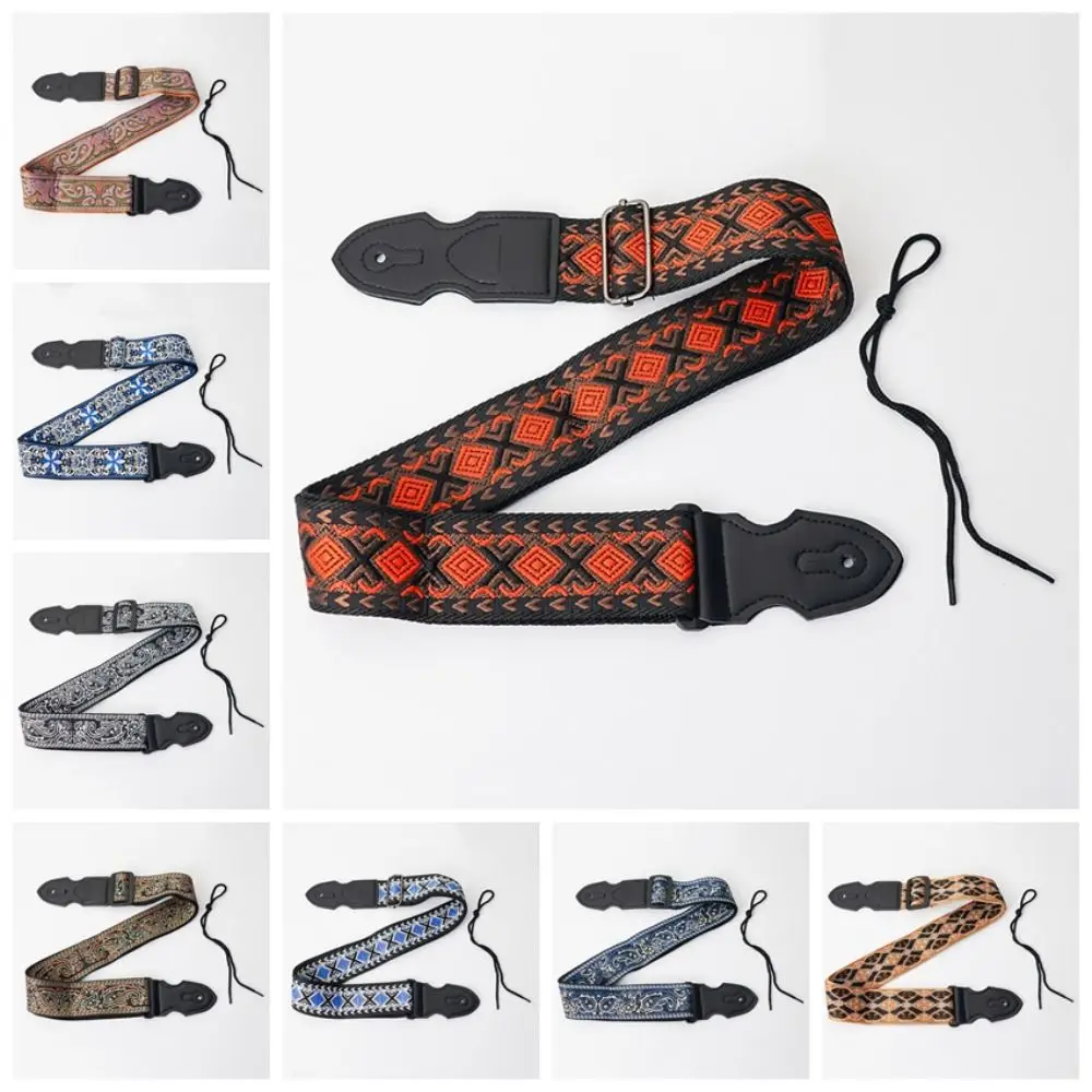 

Vintage Guitar Strap Adjustable Ethnic Style Electric Guitar Belts Embroidered Print Embroidery Guitar Shoulder Belt Bass