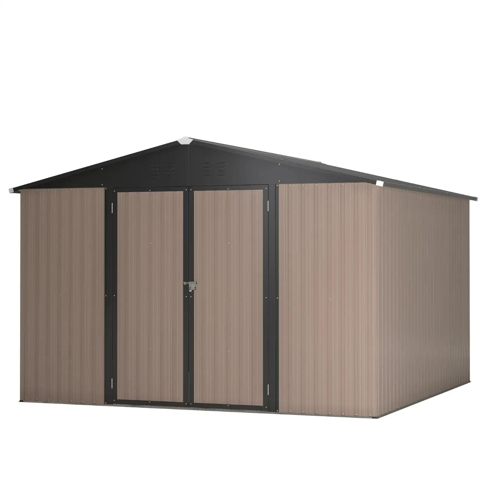 

Metal Storage Shed 10x10 Brown Yard Shed Weatherproof Outdoor Container Shed for Garden Equipment Tools