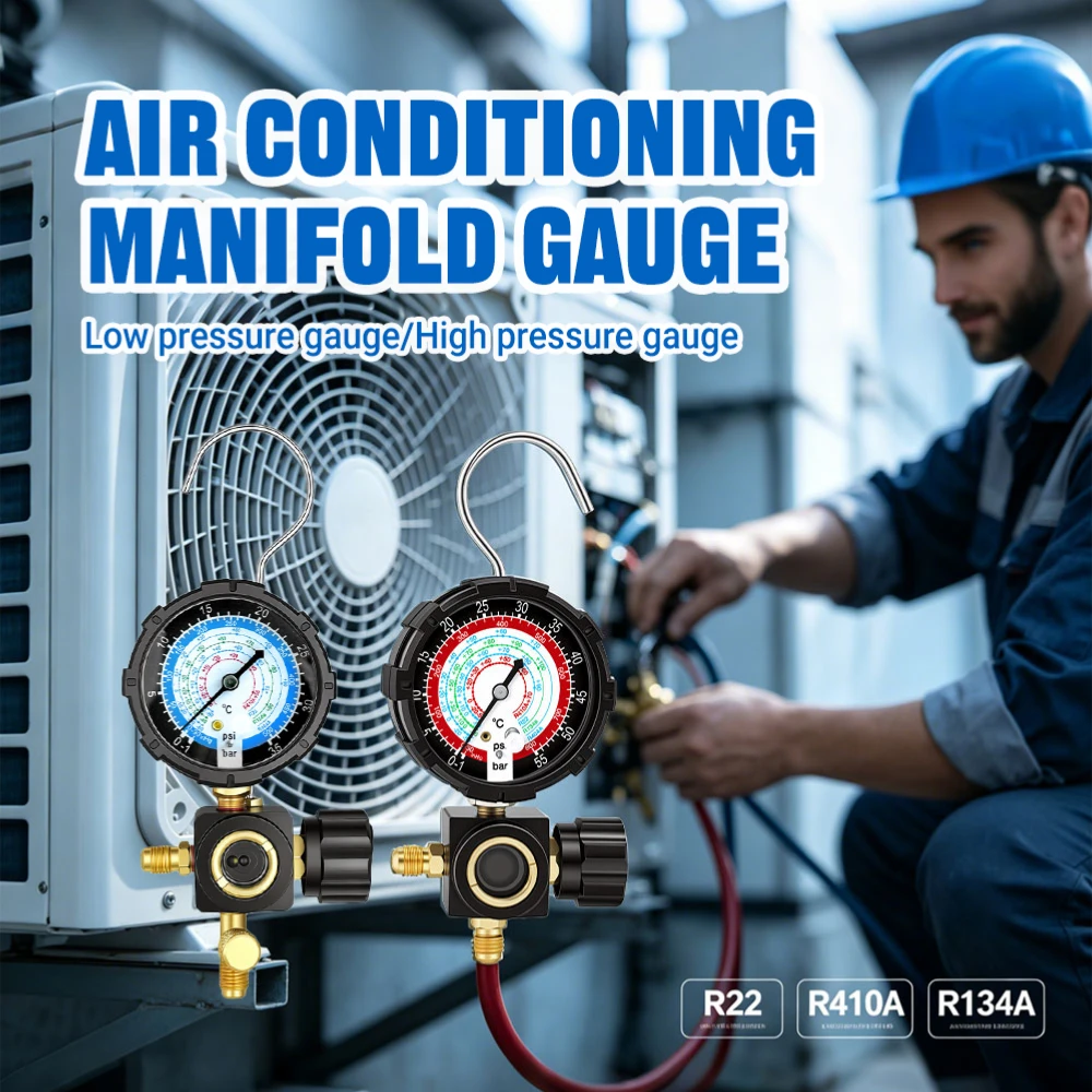 Conjunto de Manômetros 500psi/800psi para R410A R22 R134A R404A 35-55kgf cm² com Visor G1/4 Ferramenta de Refrigeração HVAC