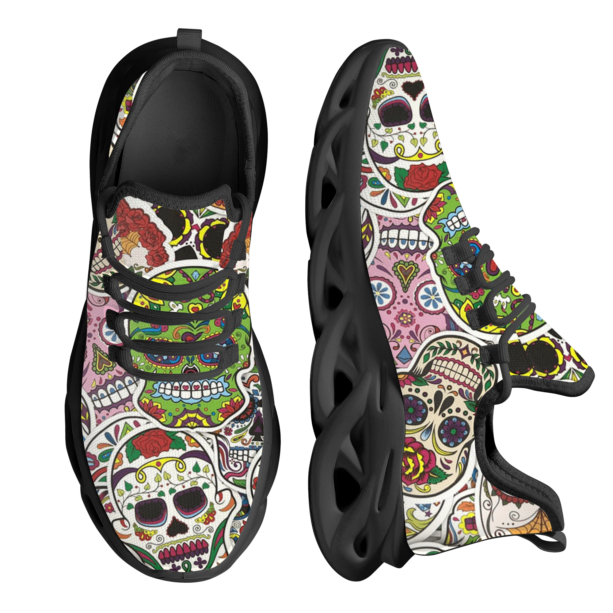 Fashion Skull Skeleton Print Soft Sole Sneakers Non-Slip Outdoor Lace-Up Casual Shoes Elegant Lightweight Walking Shoes Female