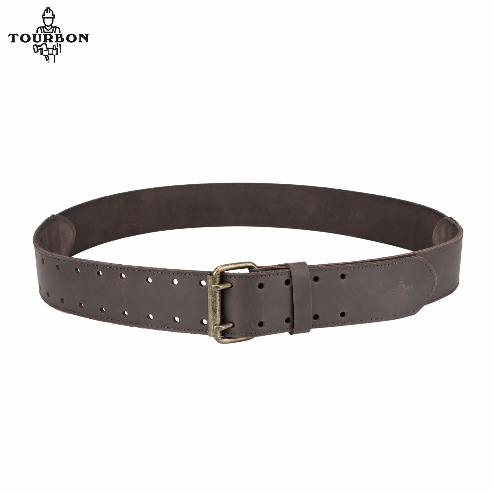 Tourbon 2'' Work Belt in Heavy Top Grain Leather Double Prong Tongue Roller Buckle Tools Belts 84 - 112cm(33'' - 48'') for Men