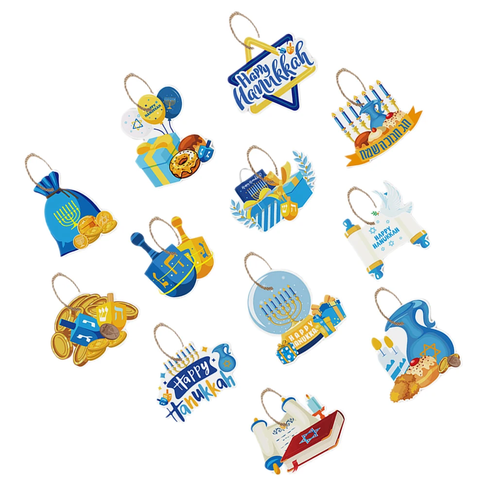 

12Pcs Hanukkah Hanging Ornament Paper Card Hangings Beautiful Hanukkah Party Decorations Hanging Holiday Cards