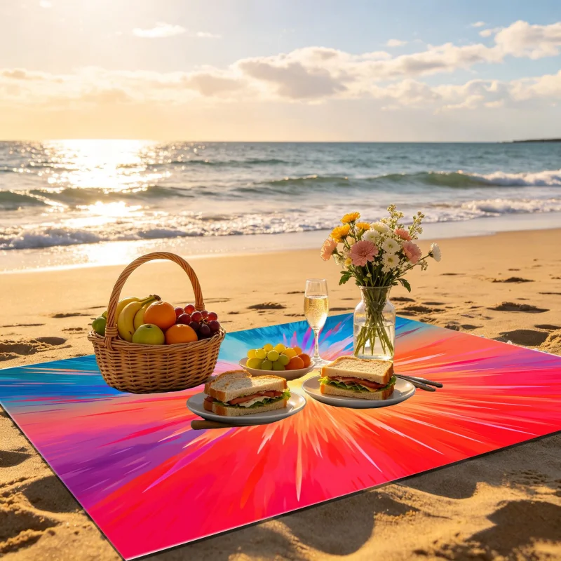 VIKAMA Dynamic Explosive Beach Mat Polyester Fiber Outdoor Picnic Mat Indoor and Outdoor Lightweight Foldable Home Decoration