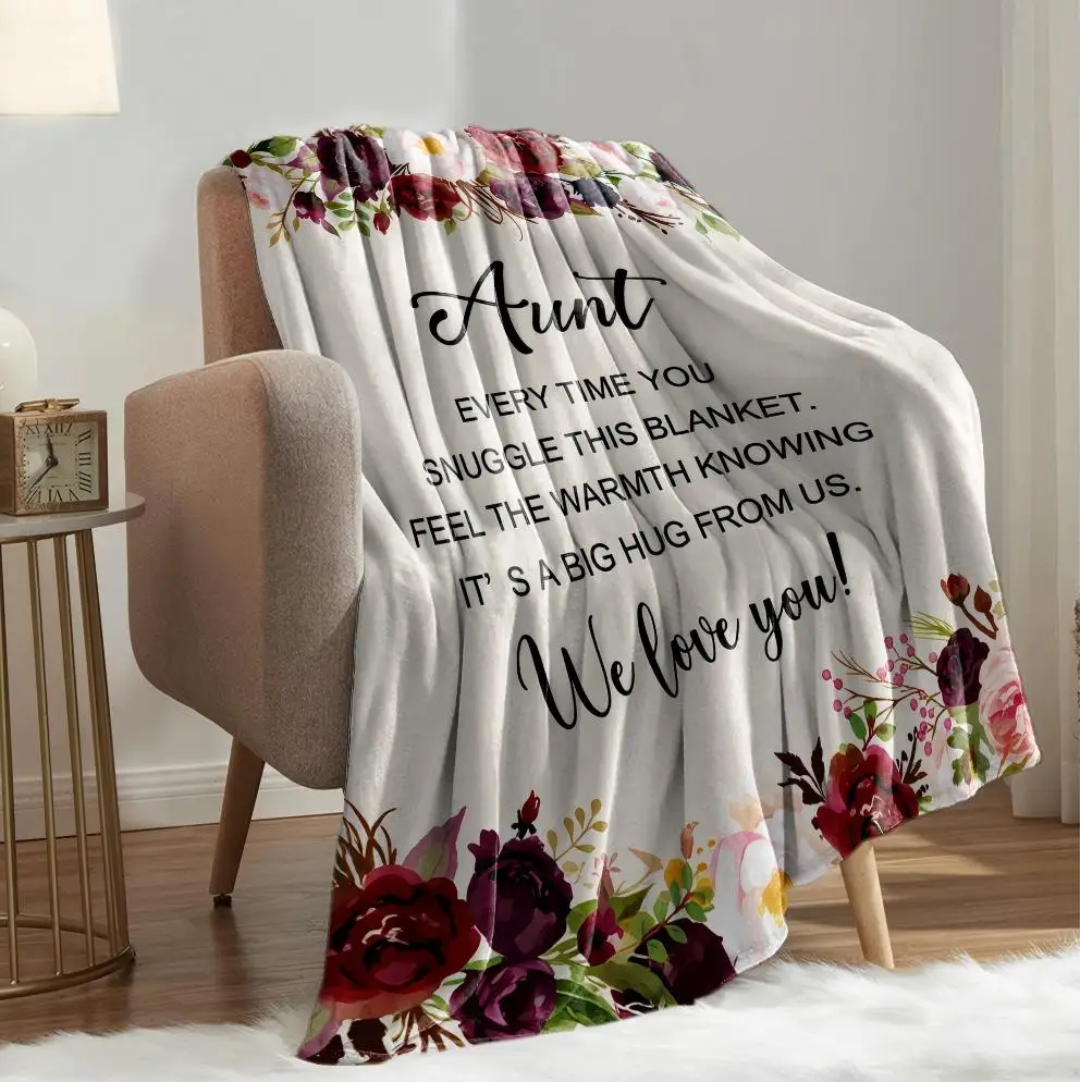 1PC Gift Blanket To Aunt to family member Flannel Thin blankets for mother's day birthday festival Perfect gifts four season use