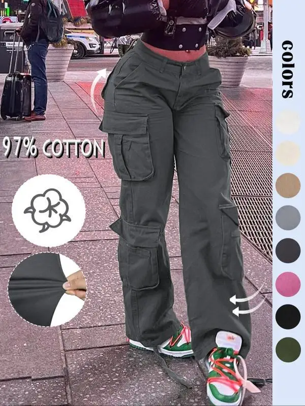 캐주얼 여성 작업복 바지 멀티 포켓 전술 크로스보더 신상 미국 레트로 디자인 롱 팬츠