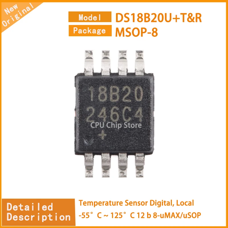 10Pcs/Lot  New Original  DS18B20U+T&R DS18B20U  Temperature Sensor Digital, Local -55°C ~ 125°C 12 b 8-uMAX/uSOP