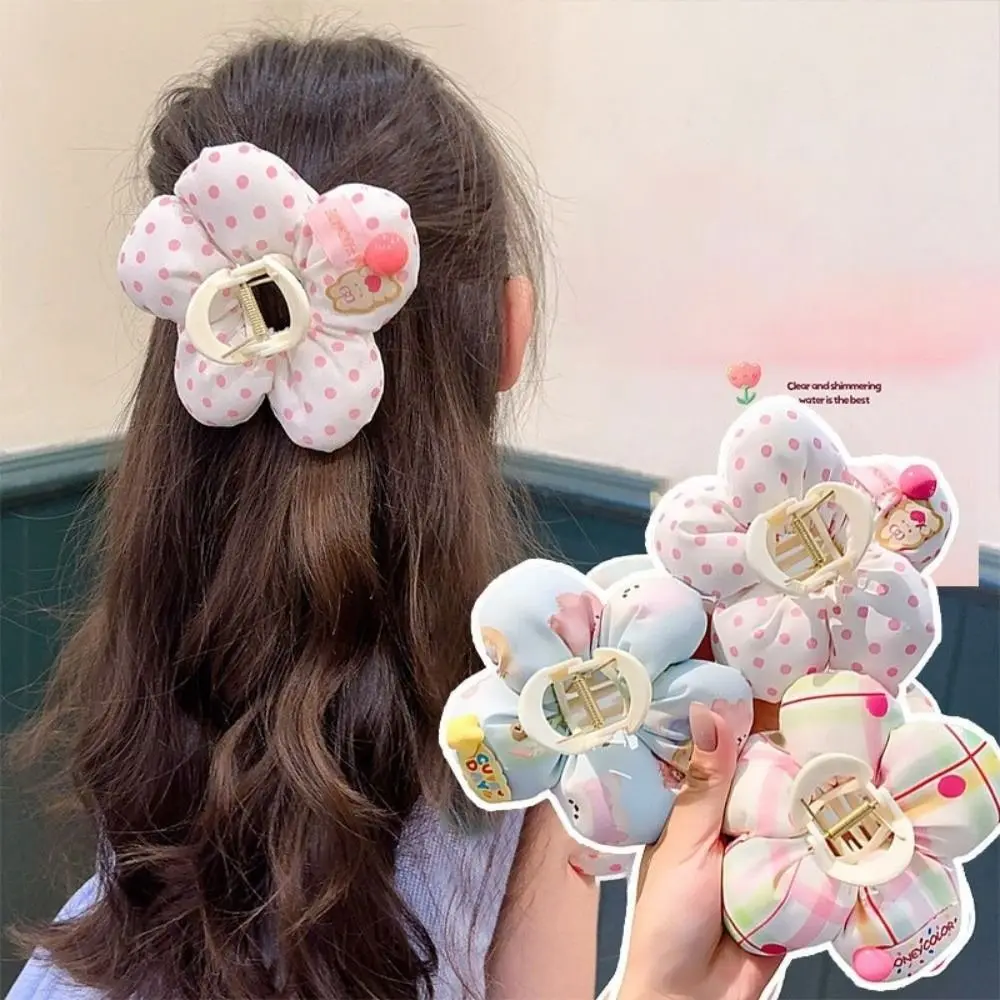 Neue Blume Puff Haarspange Stoff Shaggy 3D Blume Grip Clip Rosa Farbe Haarschmuck Haarschmuck