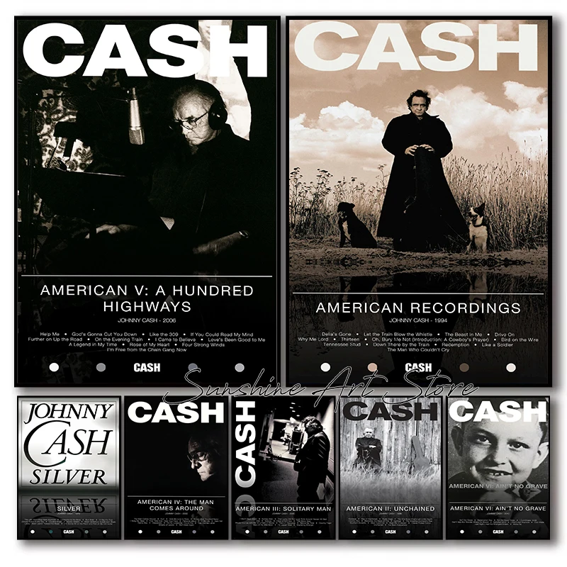 Johnny Cash American Recordings Album Country Music Covers Vintage Retro Country Music Poster Canvas Painting Wall Picture Decor