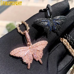 New Iced Out Bling Butterfly Pendant Rose Gold Color AAA Cubic Zircon Animal Charm Men's Women Hip Hop Necklace Rock Jewelry