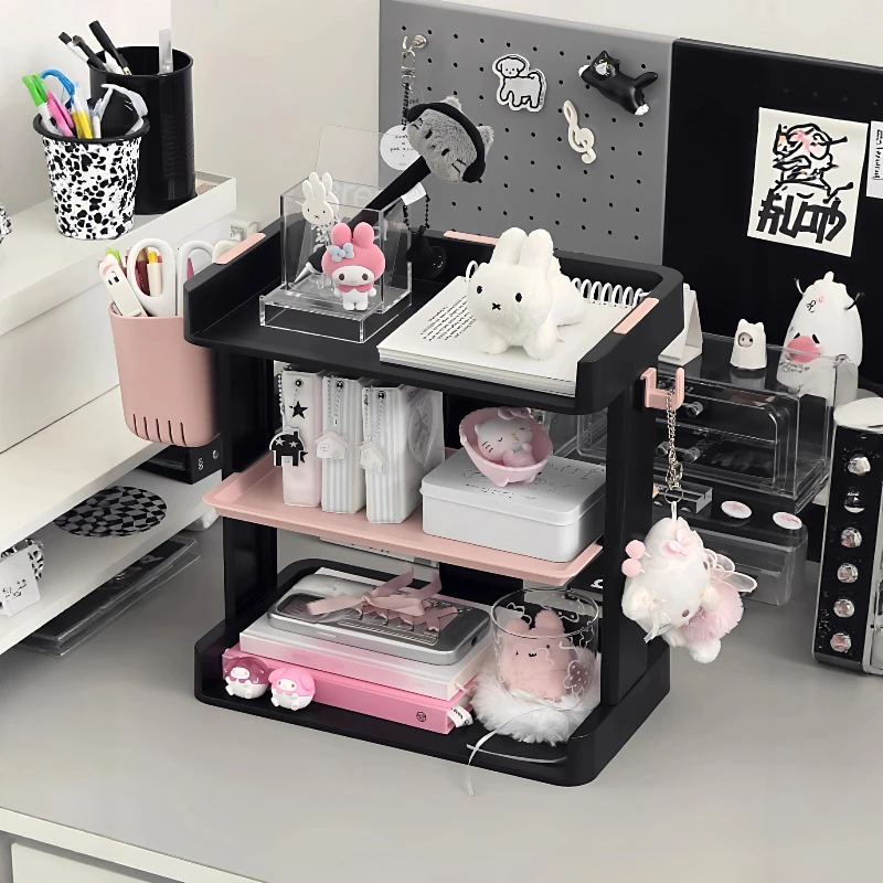 Ins Multi-Layer Desktop Storage Rack Stationery Book Shelf Organizer Student Dormitory Action Figure Storage Rack Dolls Decor
