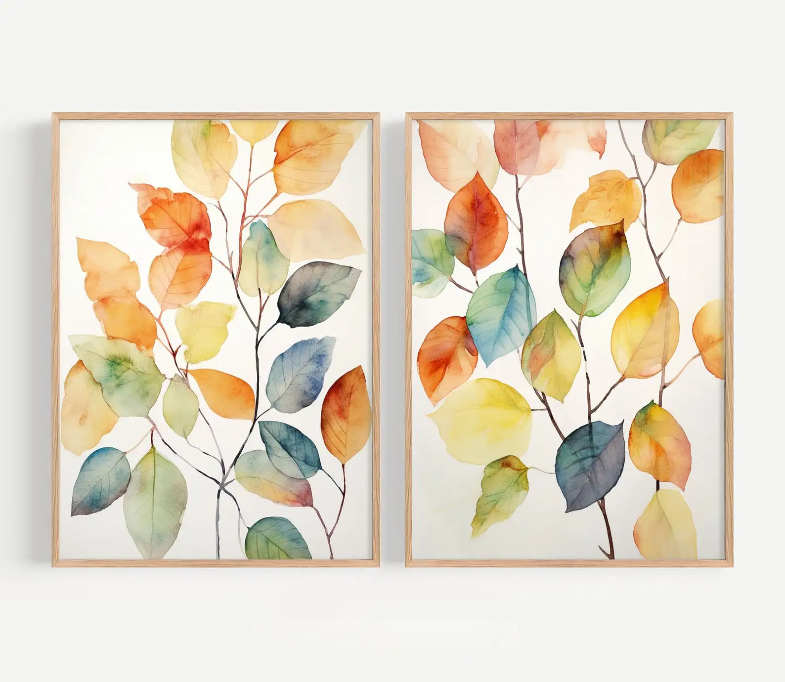 2pcs/Set Autumn Forest Leaves Watercolor Canvas Wall Art Frameless Colorful Leaf Poster Nature Landscape Artwork Decor Poster