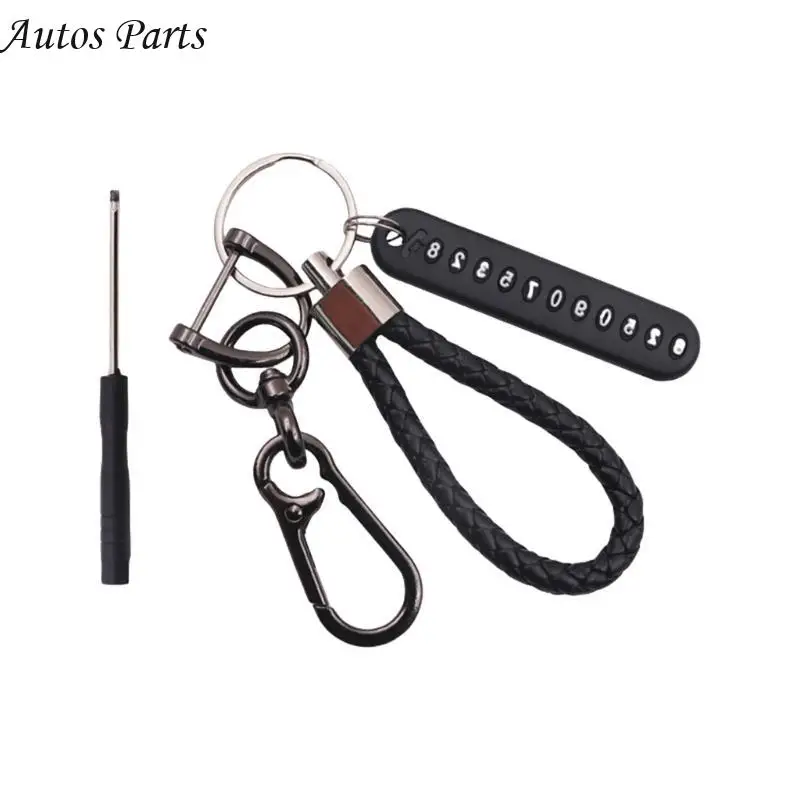

57BA Car Keychain Pendant Anti-lost Phone Number Plate Keyring Vehicle Chain Holder Auto Phone Number Card Chain