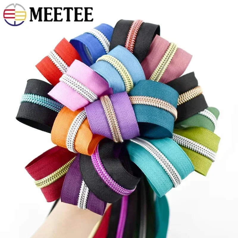 2/5/8/10/20M Meetee 5# Zippers Tape By Meter Nylon Colored Zipper Clothing Closures Coil Zips Roll Repair Kit Sewing Accessories