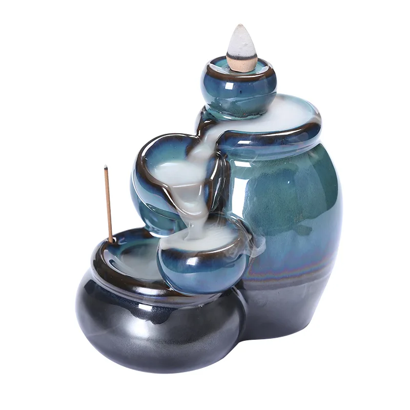 WW original ceramic teacup reversing incense burner, creative blue incense burner reversing home ornament crafts