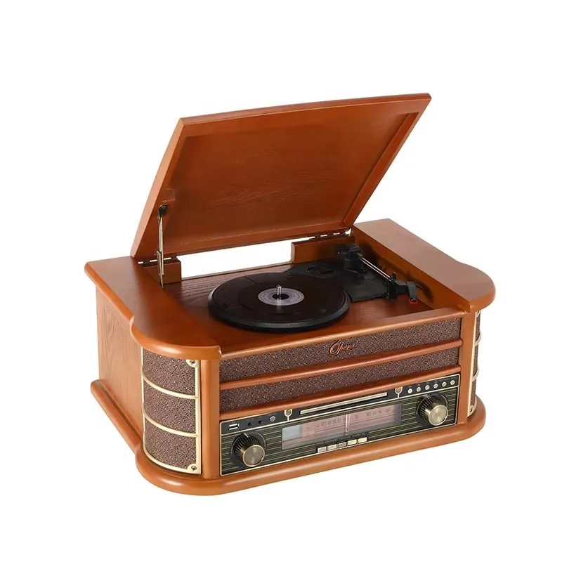 Turntable USB SD Bt Wooden Player Vinyl Gramophone