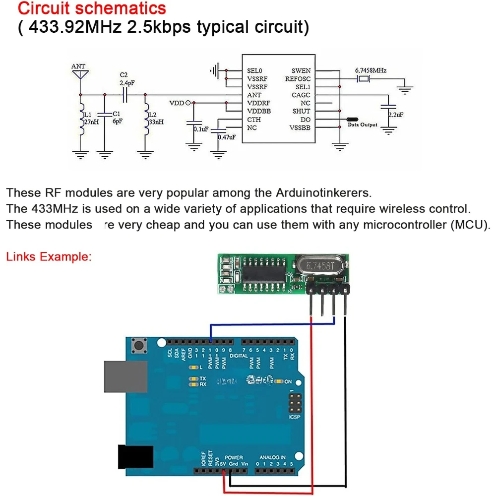 وحدة إرسال واستقبال RF لاسلكية 433 ميجاهرتز مع هوائي، مجموعة ASK للتحكم عن بعد DIY متوافقة مع مشاريع Arduino