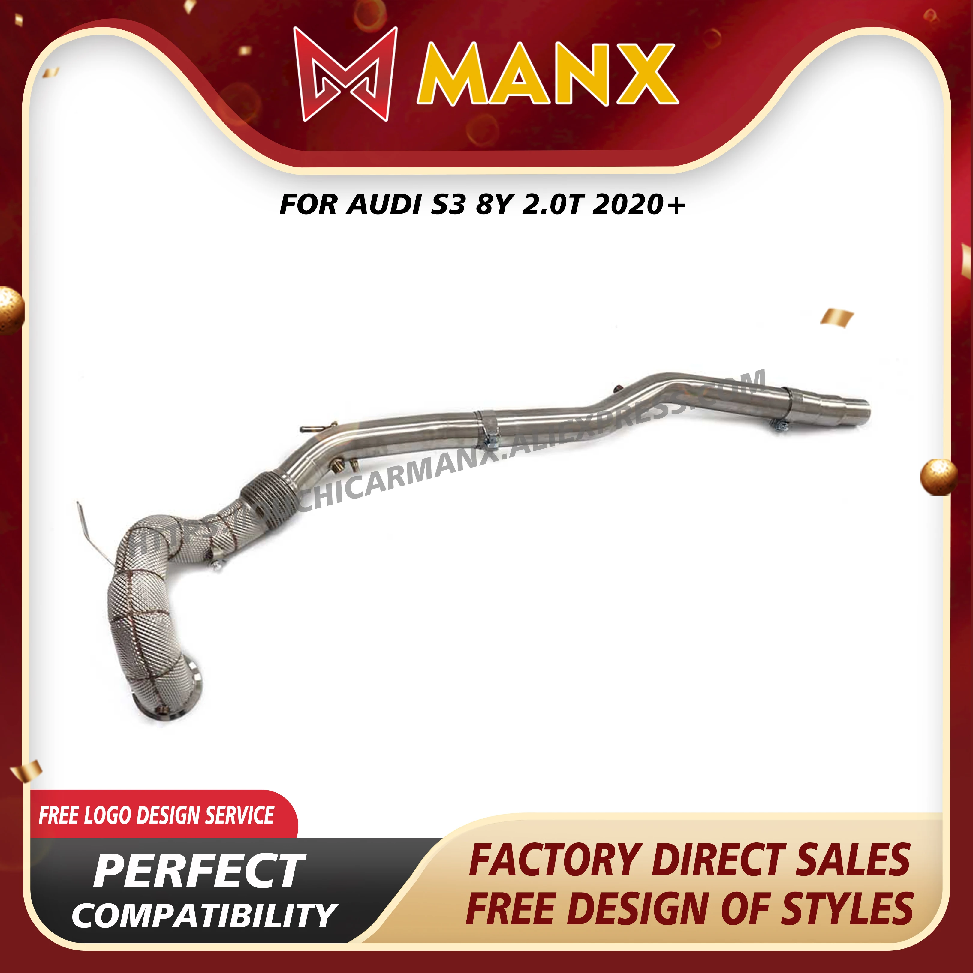 304 SS Catless Downpipe für AUDI S3 8Y 2.0T 2020+ |   Rennstil, hoher Durchfluss, exakte Passform und 24-Stunden-Lieferung