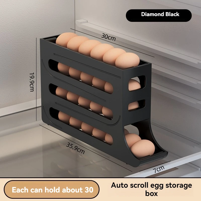 4 Layers Automatic Rolling Egg Holder Rack Ladder Style Fridge Egg Storage Box Container Kitchen Egg Dispenser Fridge Organizer