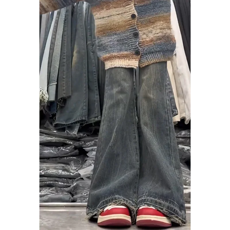 レトロなフレアパンツ、小柄な女性向け、ハイウエスト、ルーズワイドレッグ、蹄型ロングパンツ、秋冬新作、スリム効果