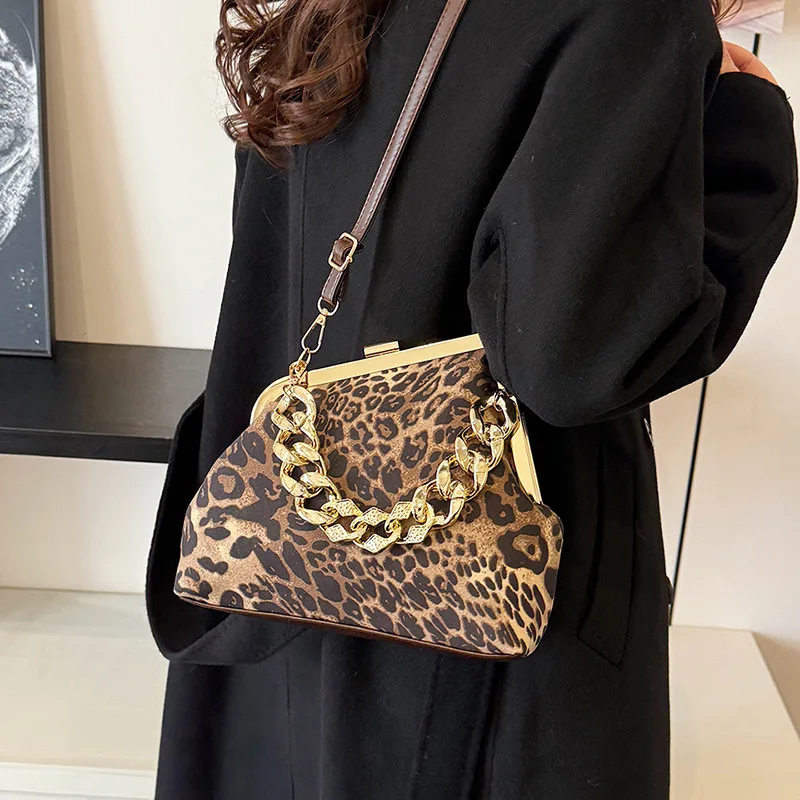 Tas Selempang Motif Leopard Tas Selempang PU Bergaya untuk Wanita Tas Bahu