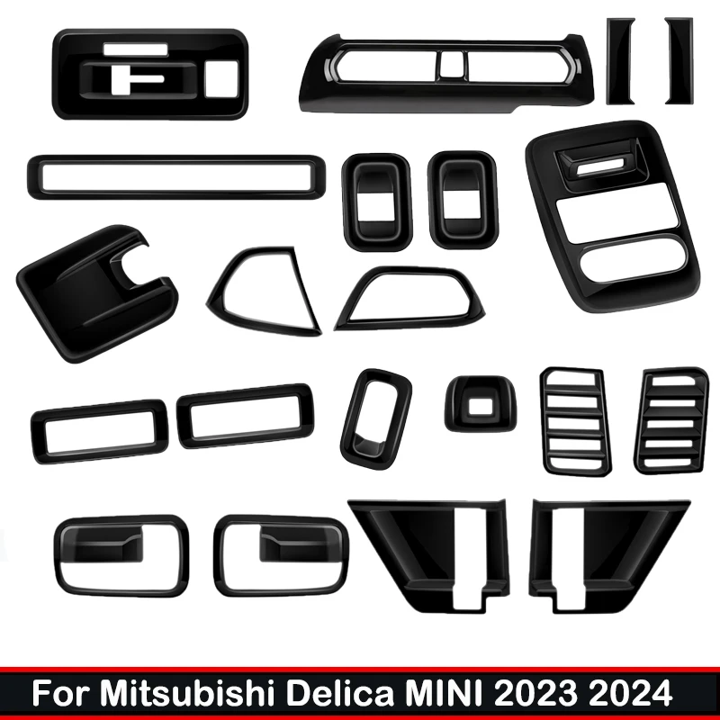 

For Mitsubishi Delica MINI 2023 2024 ABS black interior Accessories Roof front readlamp air conditions outlet door handle cover