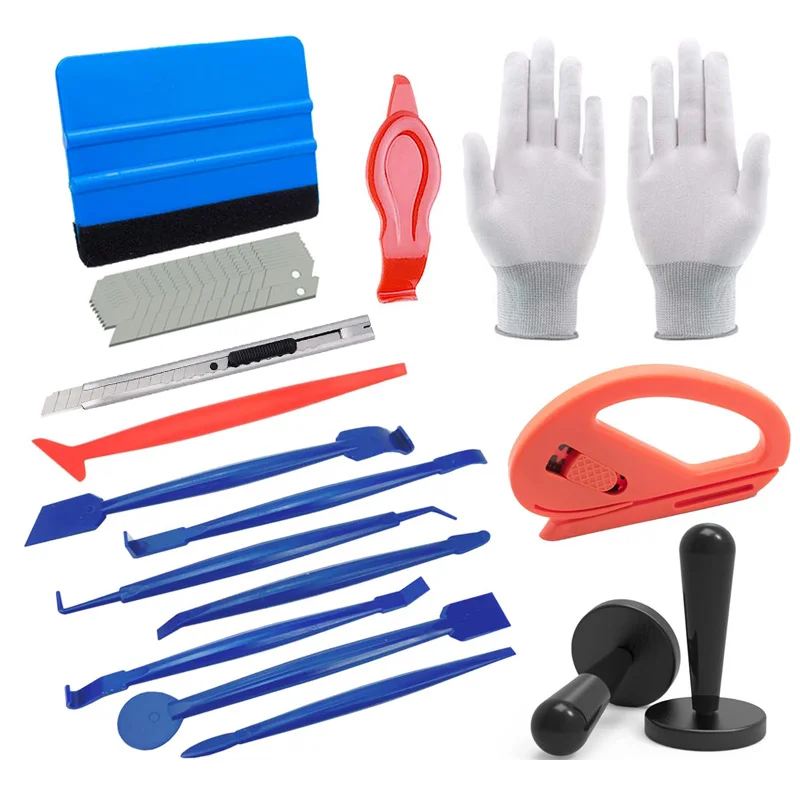 16Pcs Car Vinyl Wraps Tools Window Tint Film Tool Kit Wrap Gloves Felt Squeegee Vinyl Cutter Edge Trimmer Vinyl Magnet Holders