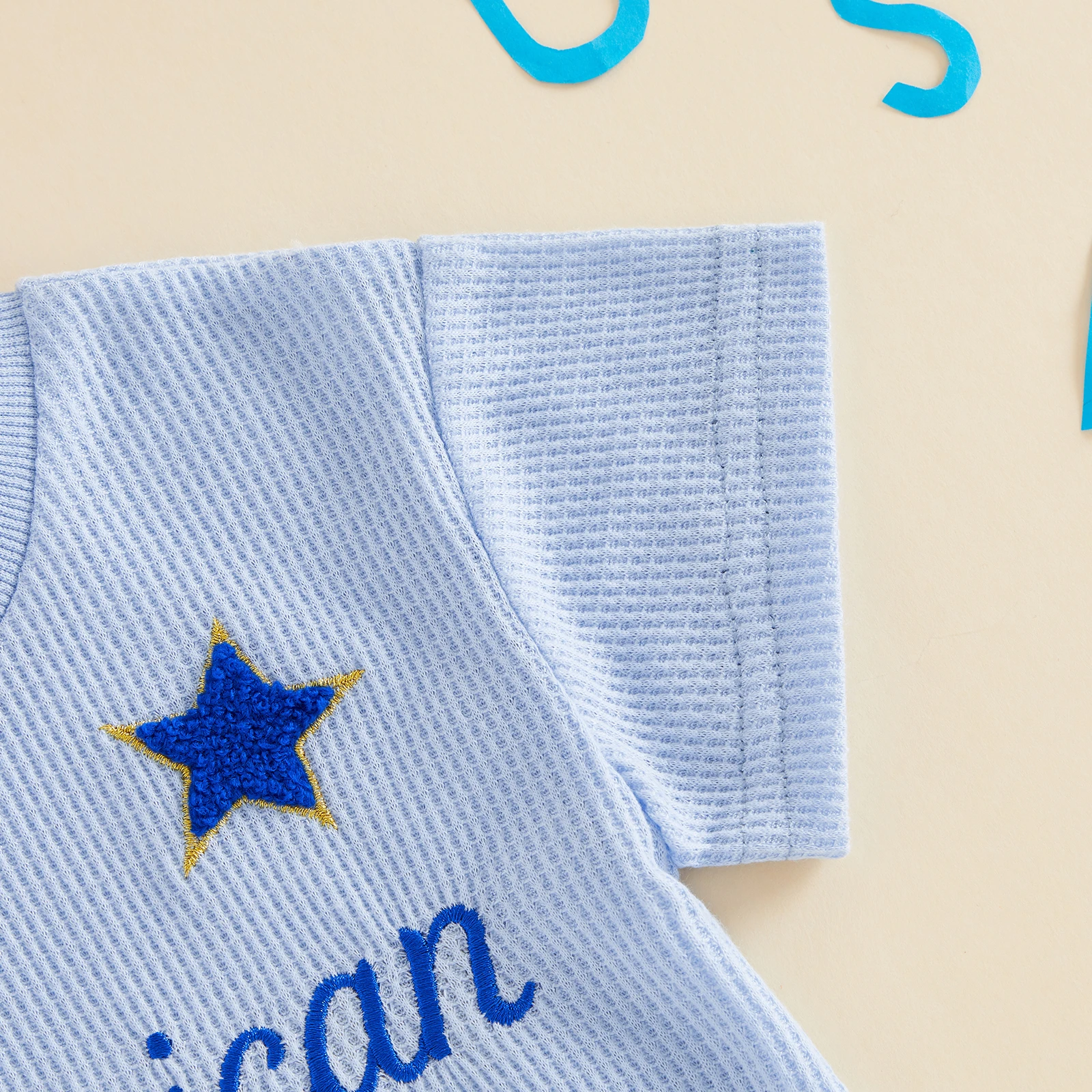 Baby Boys 4th of July Romper Letter Star/Flag Embroidery Crew Neck Short Sleeve Infant Independence Day Bodysuits Jumpsuits