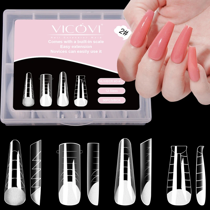 96PCS 4-in-1 Set Copertura Completa Estensione Del Chiodo Forma Stiletto Bara Trasparente Doppia Forme Punta Falsa Costruzione Rapida Stampo Gel Unghie artistiche Strumento