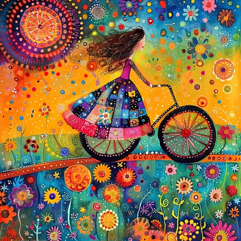 Sunature Diamond Painting Art Full Square Round Drills Girl Bike Diamond Painting Kit