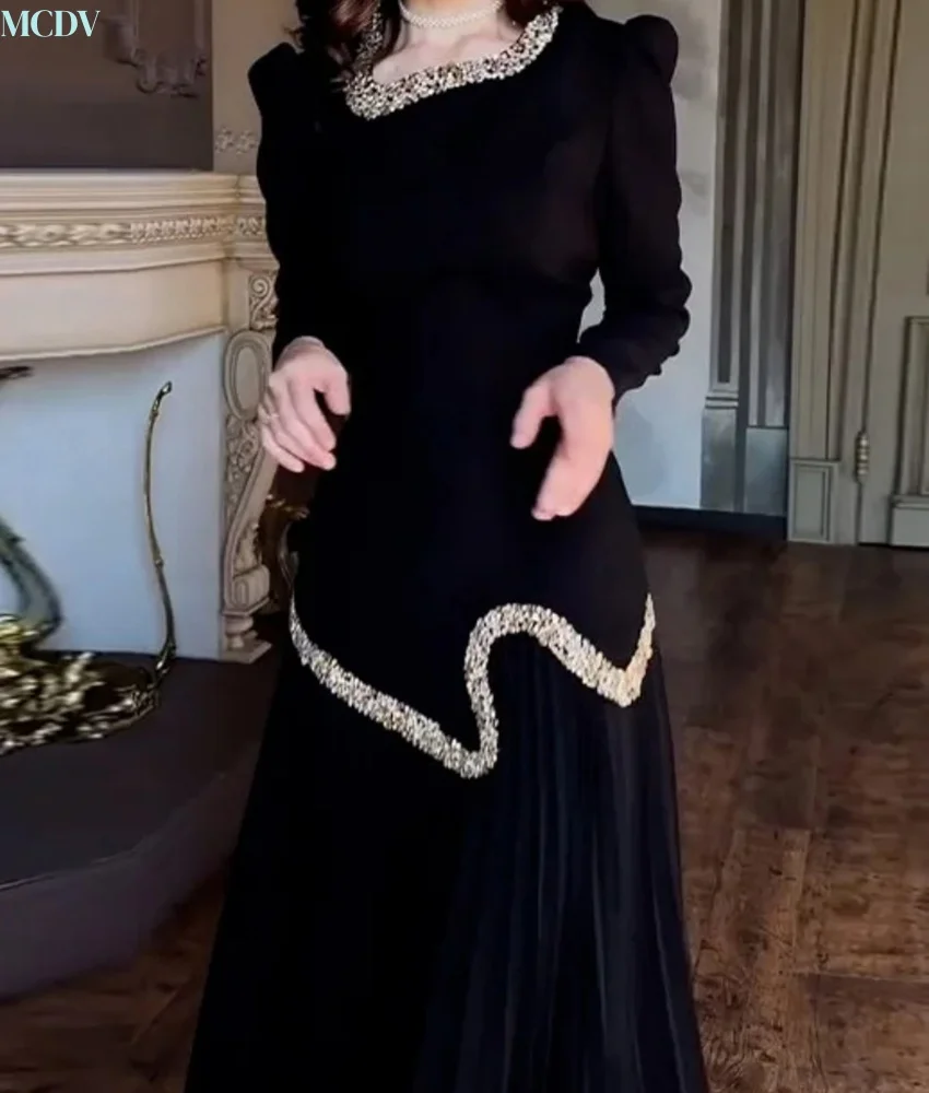 Customized Classic Organza A-Line Crystal Evening Dress Delicate V-Neck Long Sleeves Floor Length Bespoke Occasion Gowns