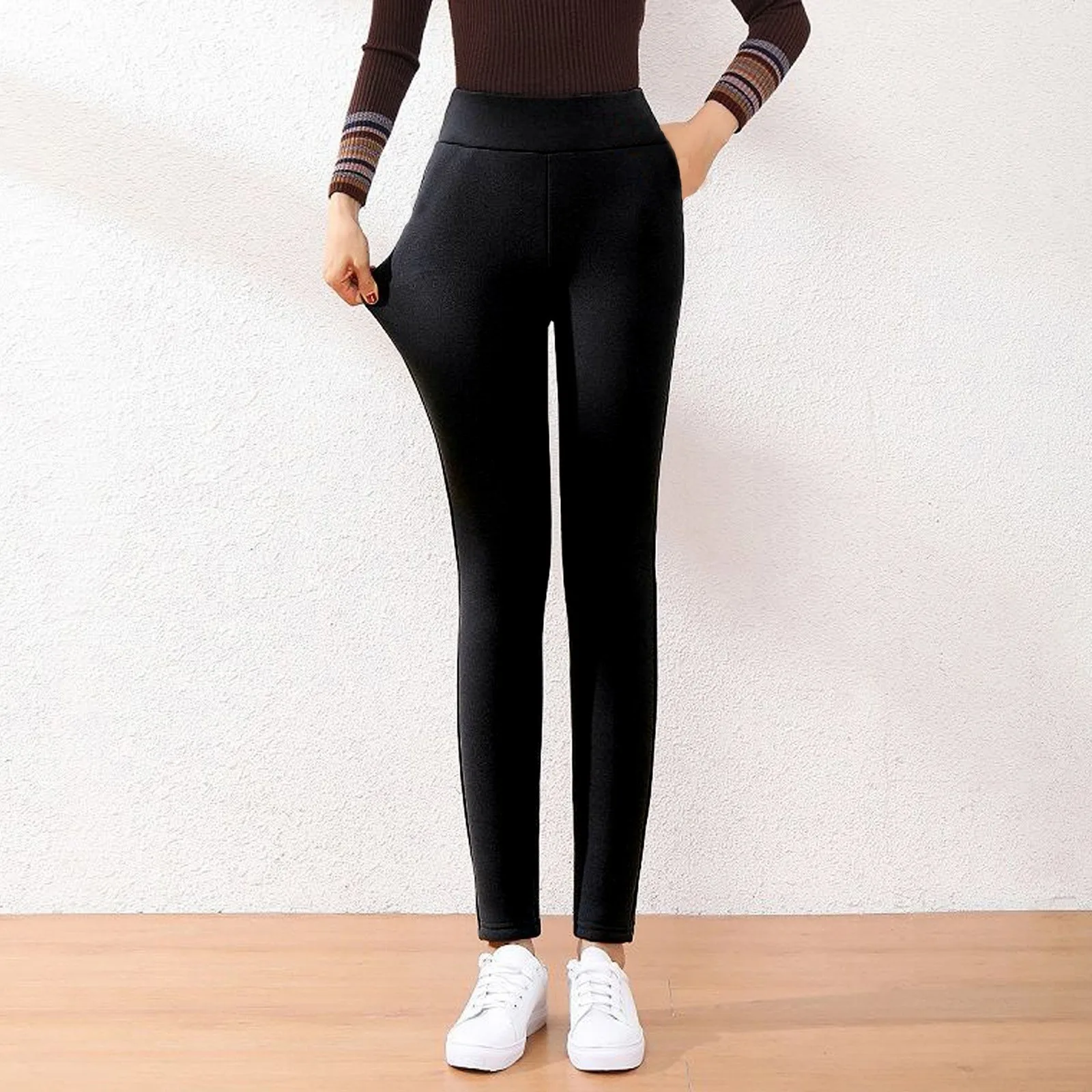 Velluto a vita alta Mantieni pantaloni caldi Collant termici elasticizzati comodi e solidi Leggings foderati in pile invernale Leggins taglie forti da donna