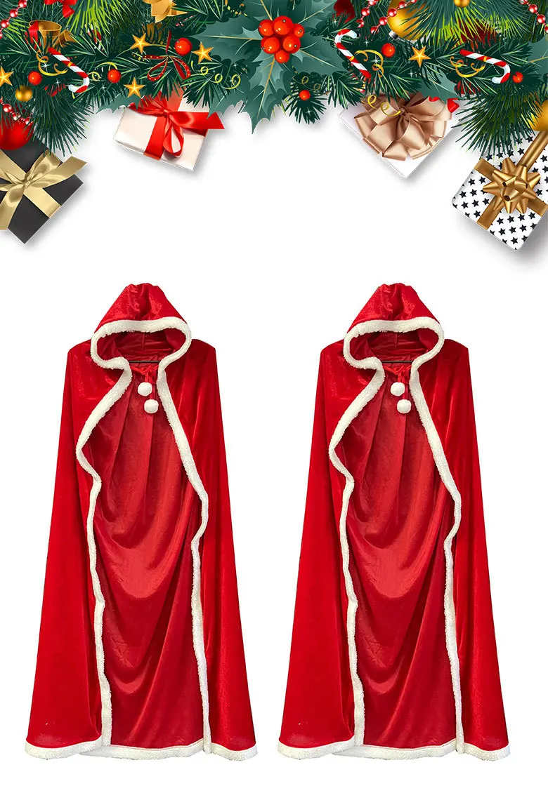 Christmas Performance Costume for Girls: Holy Christmas Shawl Cape with White-Edged Shearling Lining, Red Hooded Cape Party Prop