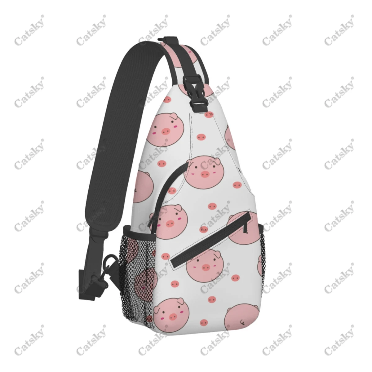 Pet Pig Pattern Men's casual slanted shoulder bag chest bag large capacity printed sports storage women crossbody bag